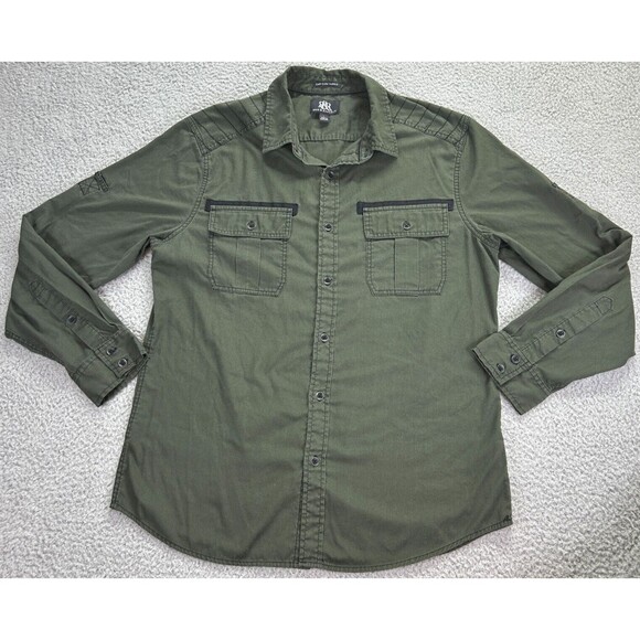Rock & Republic Shirt Mens Large Green Long Sleeve Chest Pocket Button Down - Picture 1 of 7